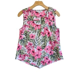 Emily Daniels Tropical Floral Keyhole Sleeveless Tank Top, Size Small